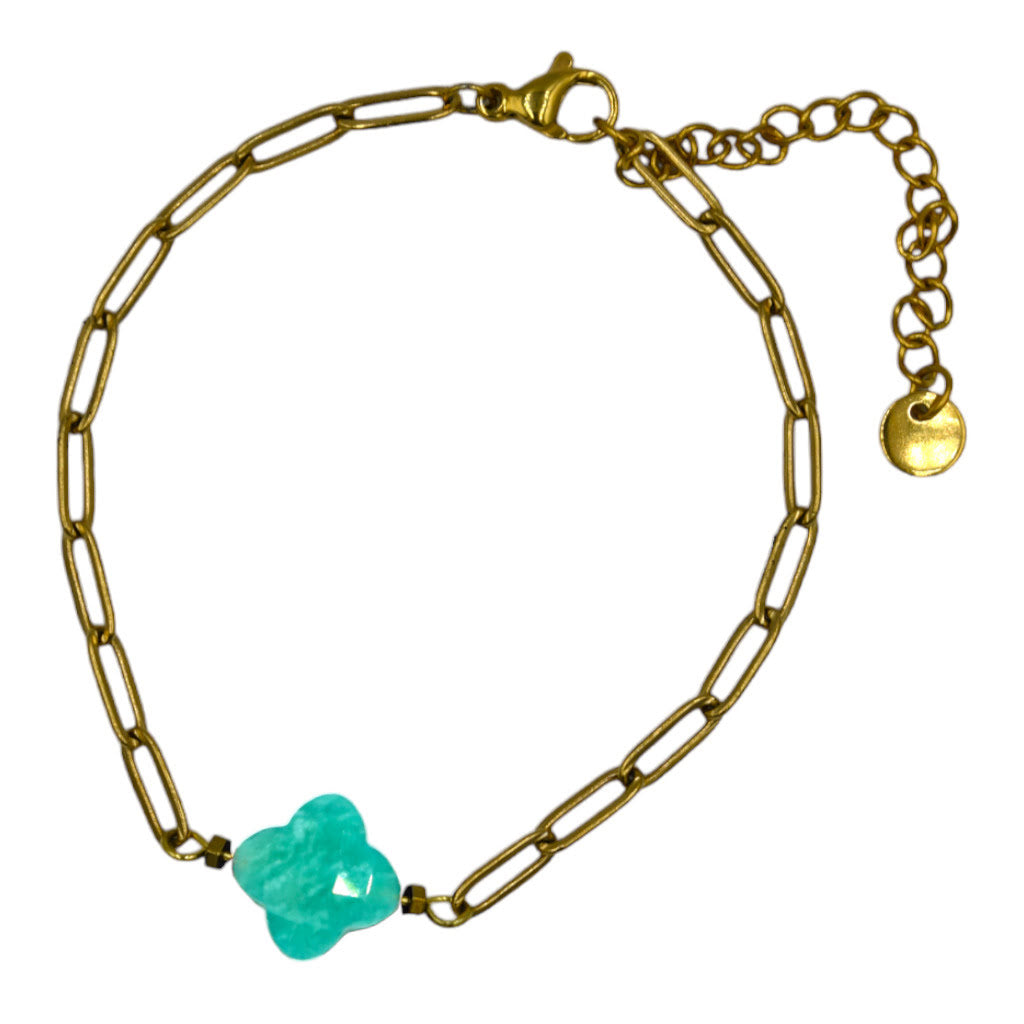Armband Klaver Natuursteen Aqua