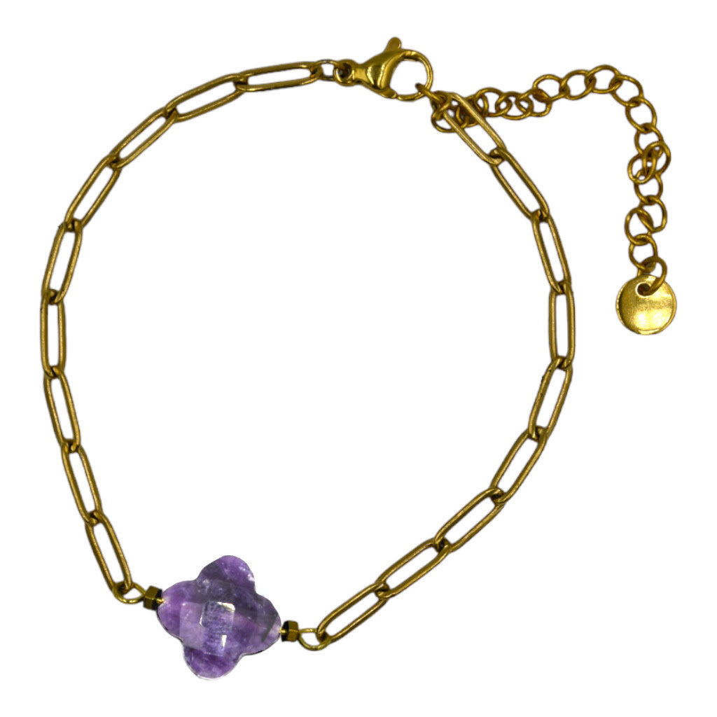 Armband Klaver Natuursteen Paars