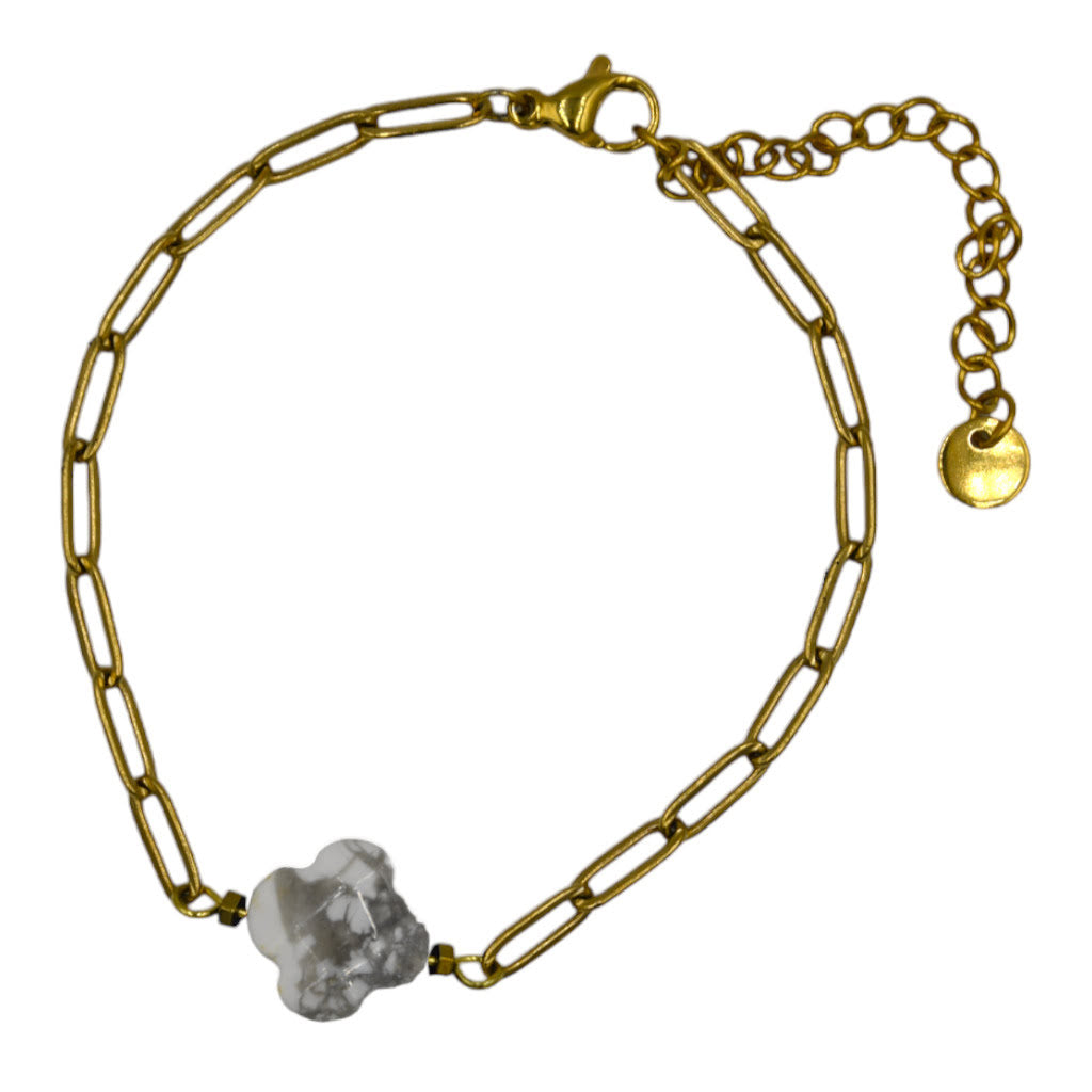 Armband Klaver Natuursteen Wit