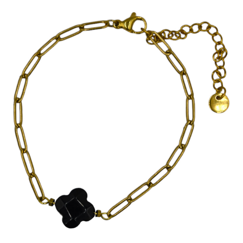 Armband Klaver Natuursteen Zwart