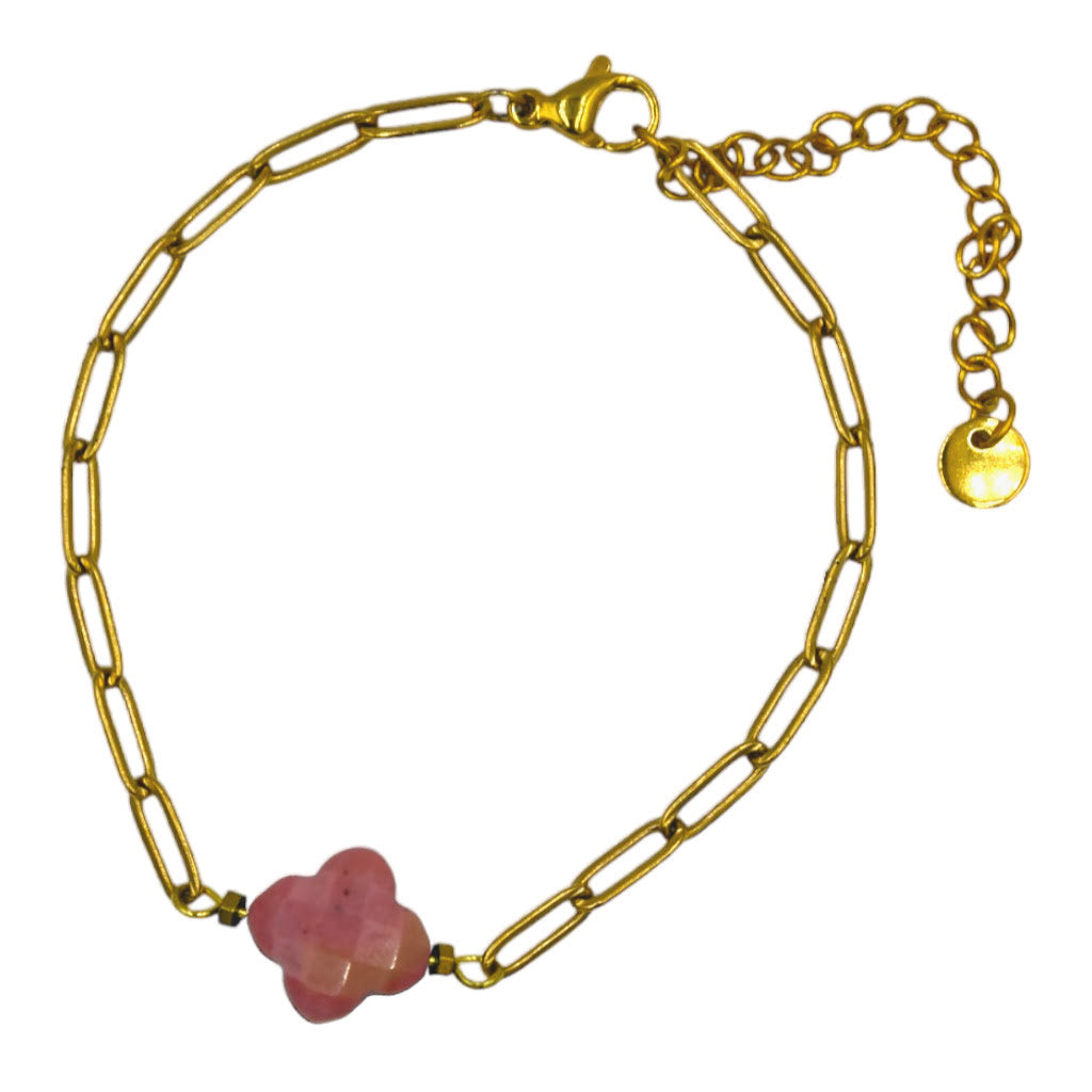 Armband Klaver Natuursteen Roze