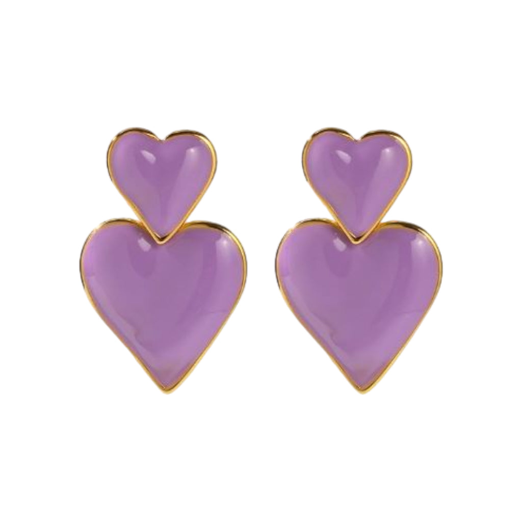 Oorbellen Dubble Hearts Paars
