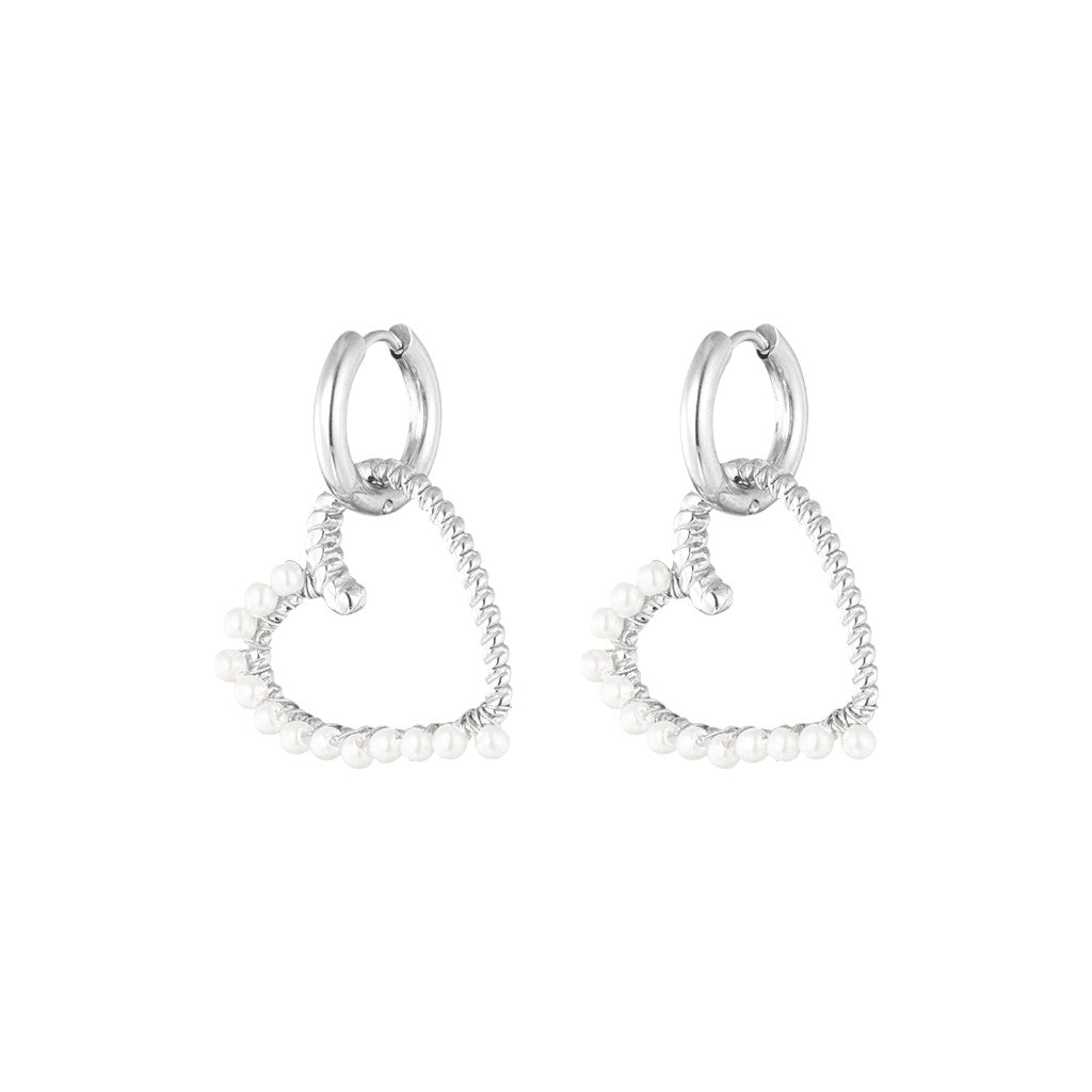Hartjes Oorbel Met Parels Zilver
