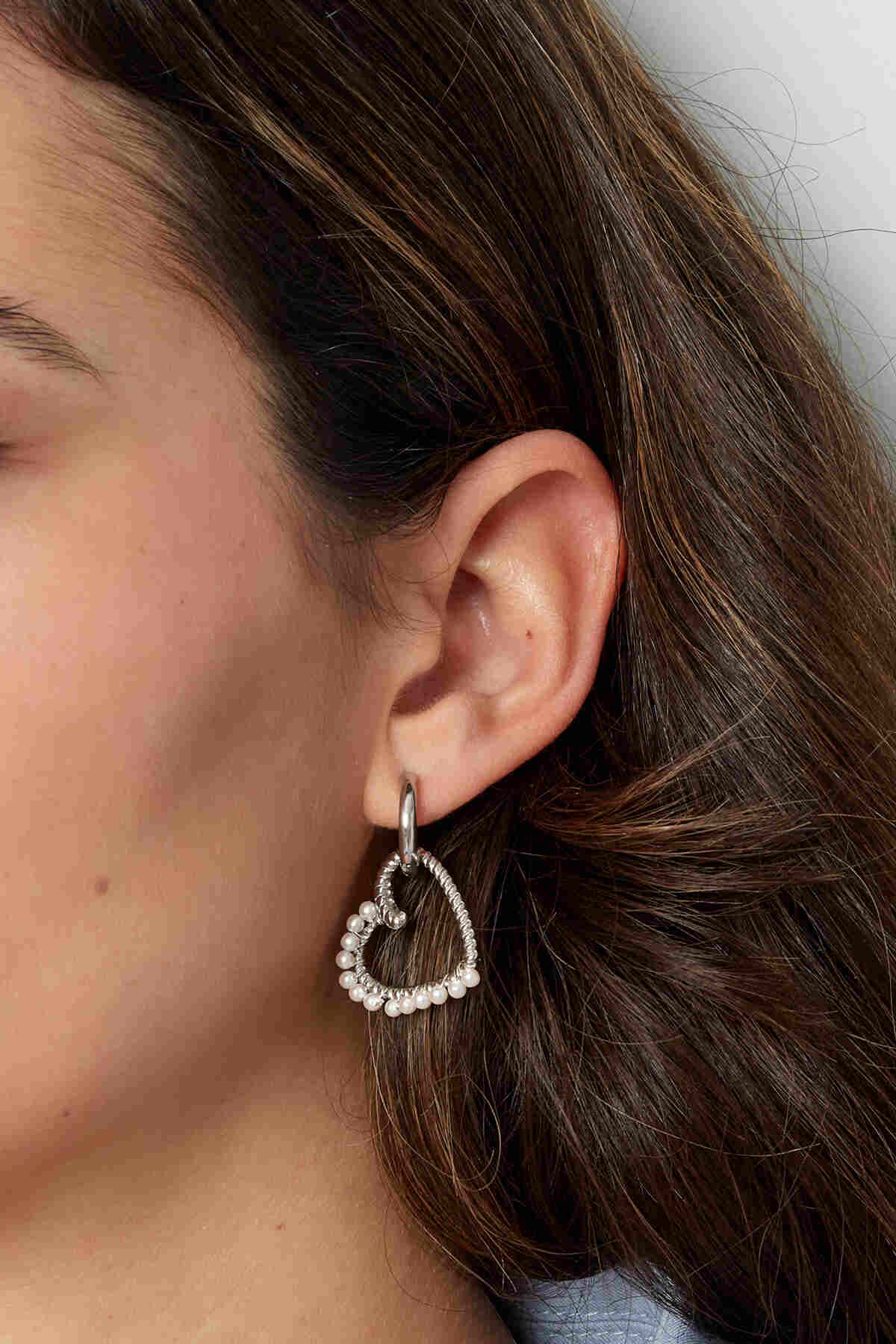 Hartjes Oorbel Met Parels Zilver