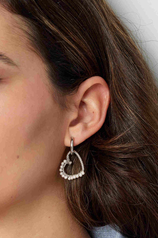 Hartjes Oorbel Met Parels Zilver