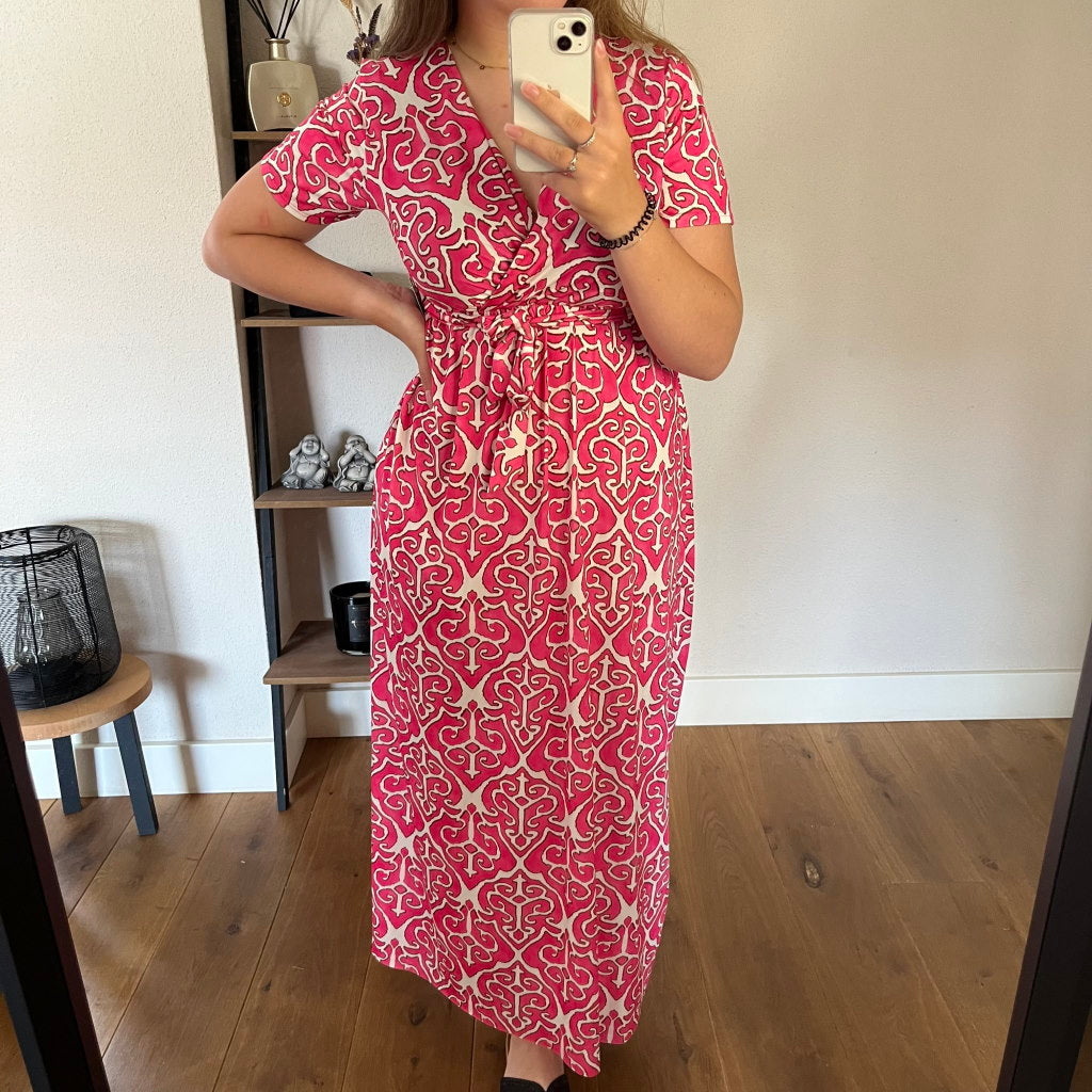 Jurk Fenna Roze Wit