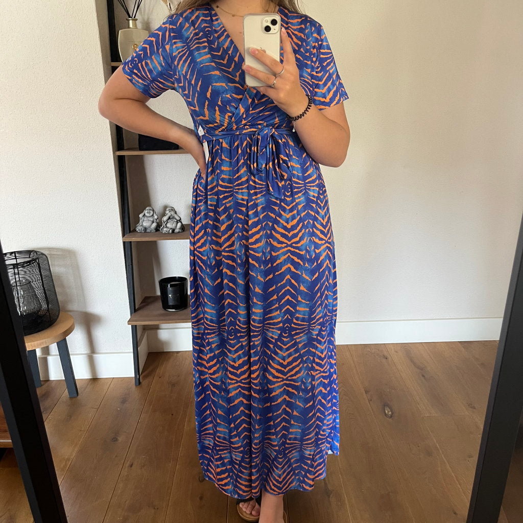 Jurk Fenna Zebra Blauw Oranje