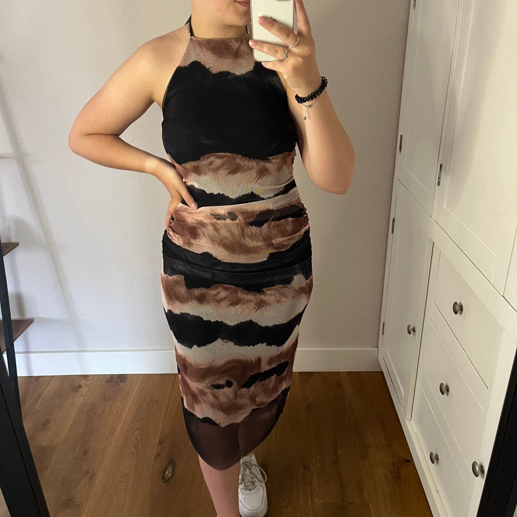 Mesh Halter Jurk Zwart