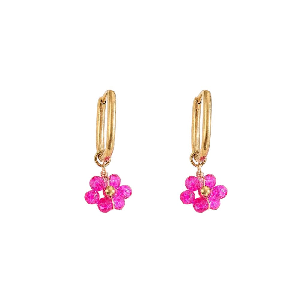 Oorbellen Bloem Fuchsia Goud