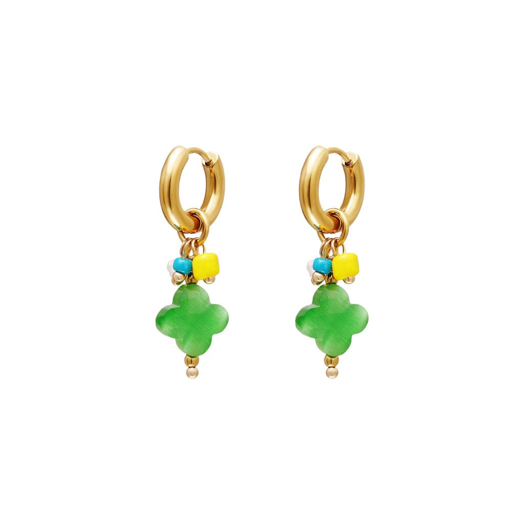 Oorbellen Groene Klavers Goud