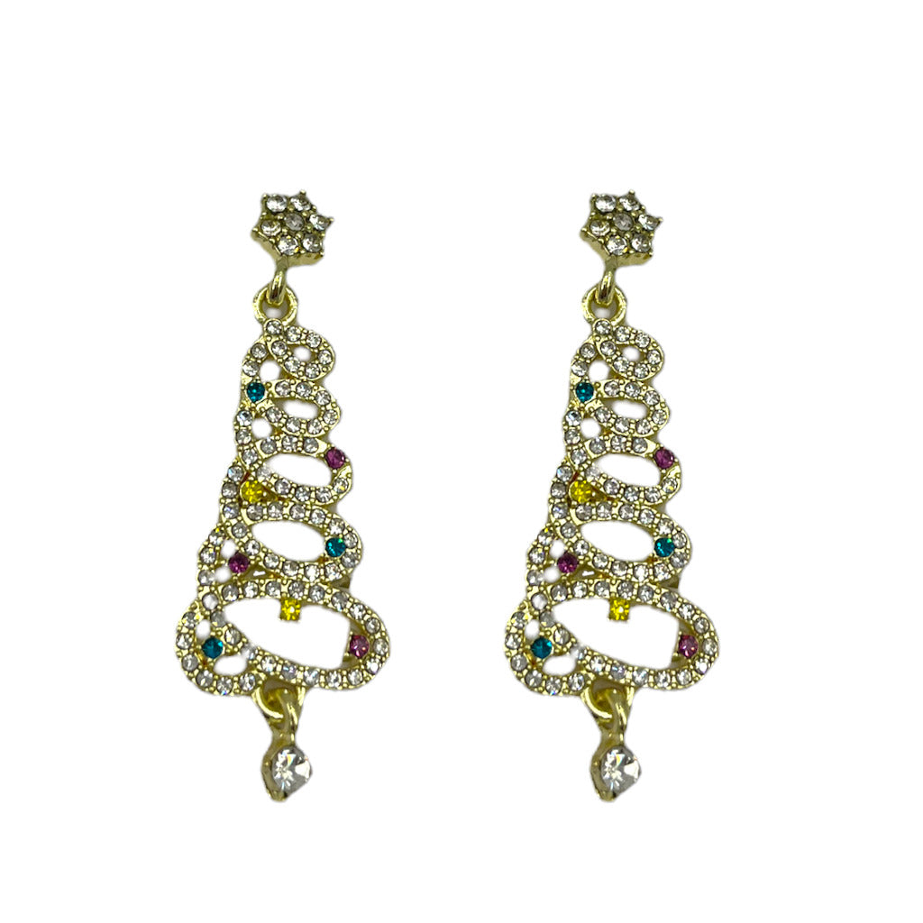 Oorbellen Kerstboom Zirconia Gekleurd Goud
