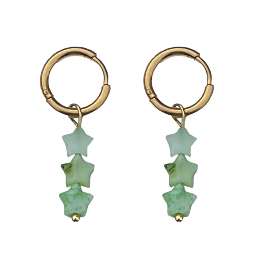 Oorbellen Stars Groen Goud