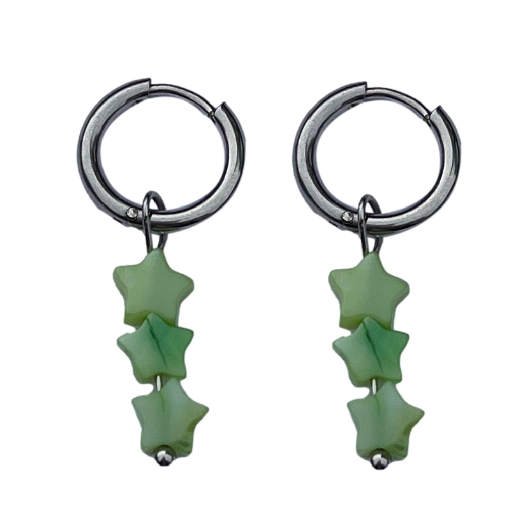 Oorbellen Stars Groen Zilver