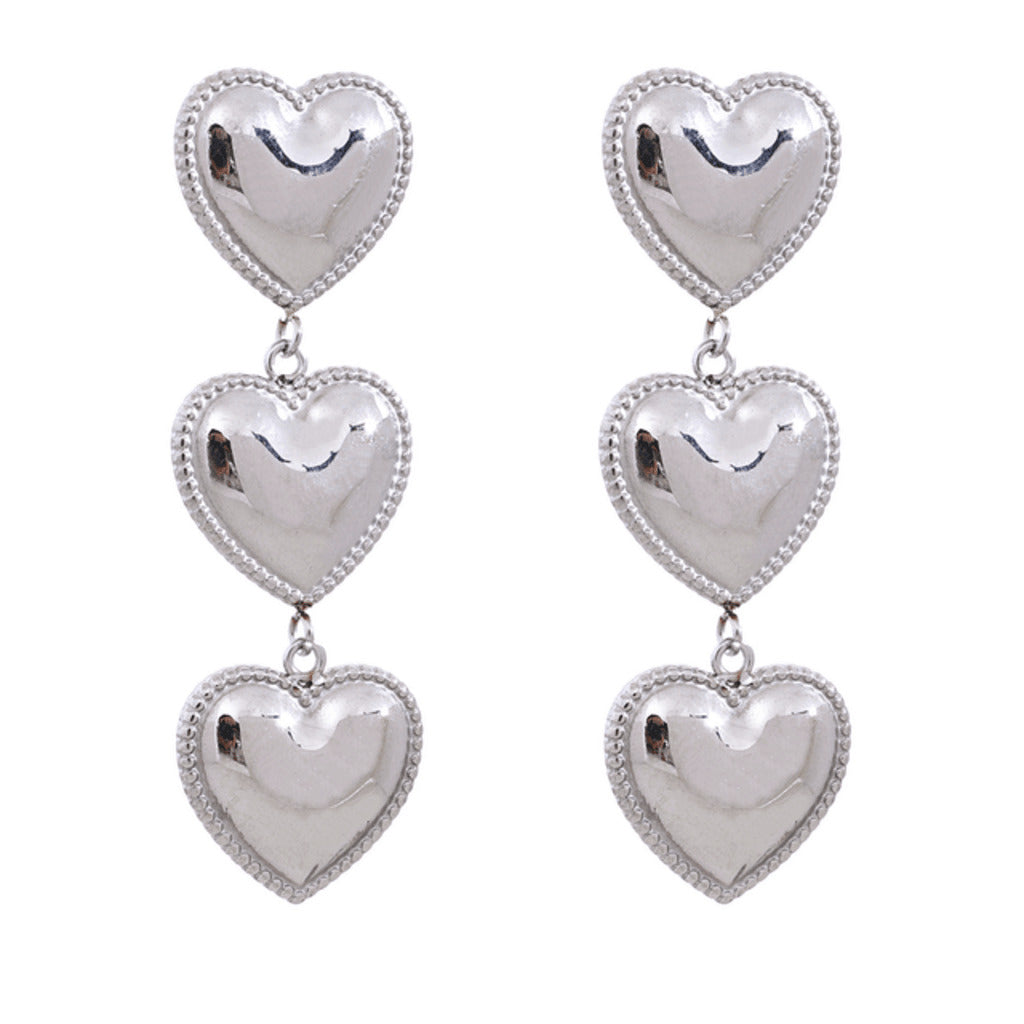 Oorbellen Tripple Heart Zilver