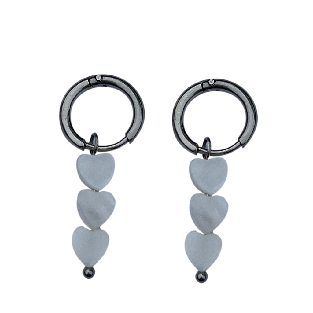 Oorbellen Wit Hearts Zilver