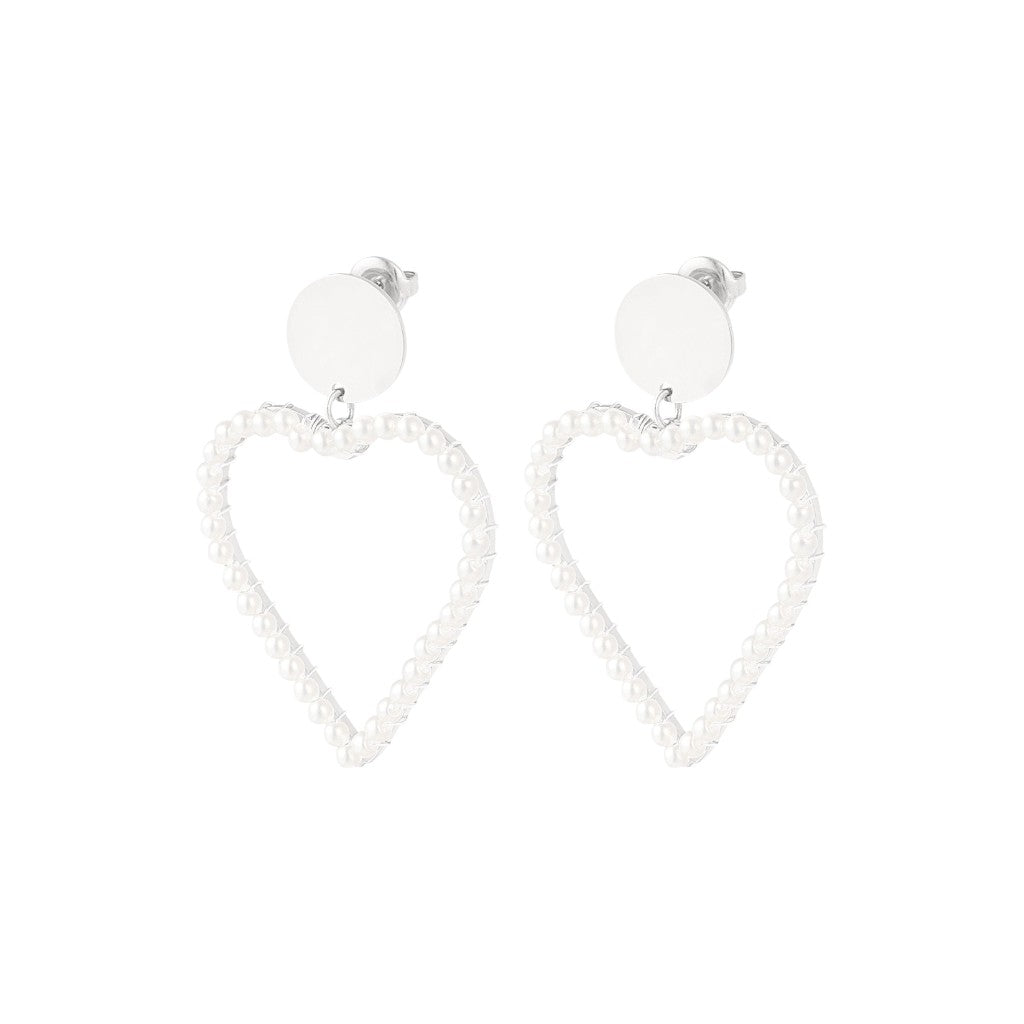 Oorbellen Pearly Heart Zilver