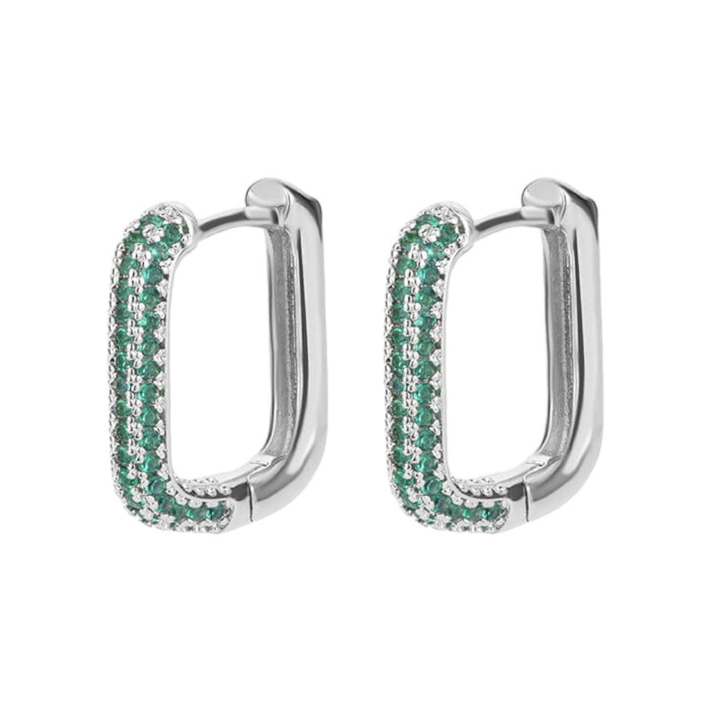 Rectangle Oorbellen Zilver/Groen