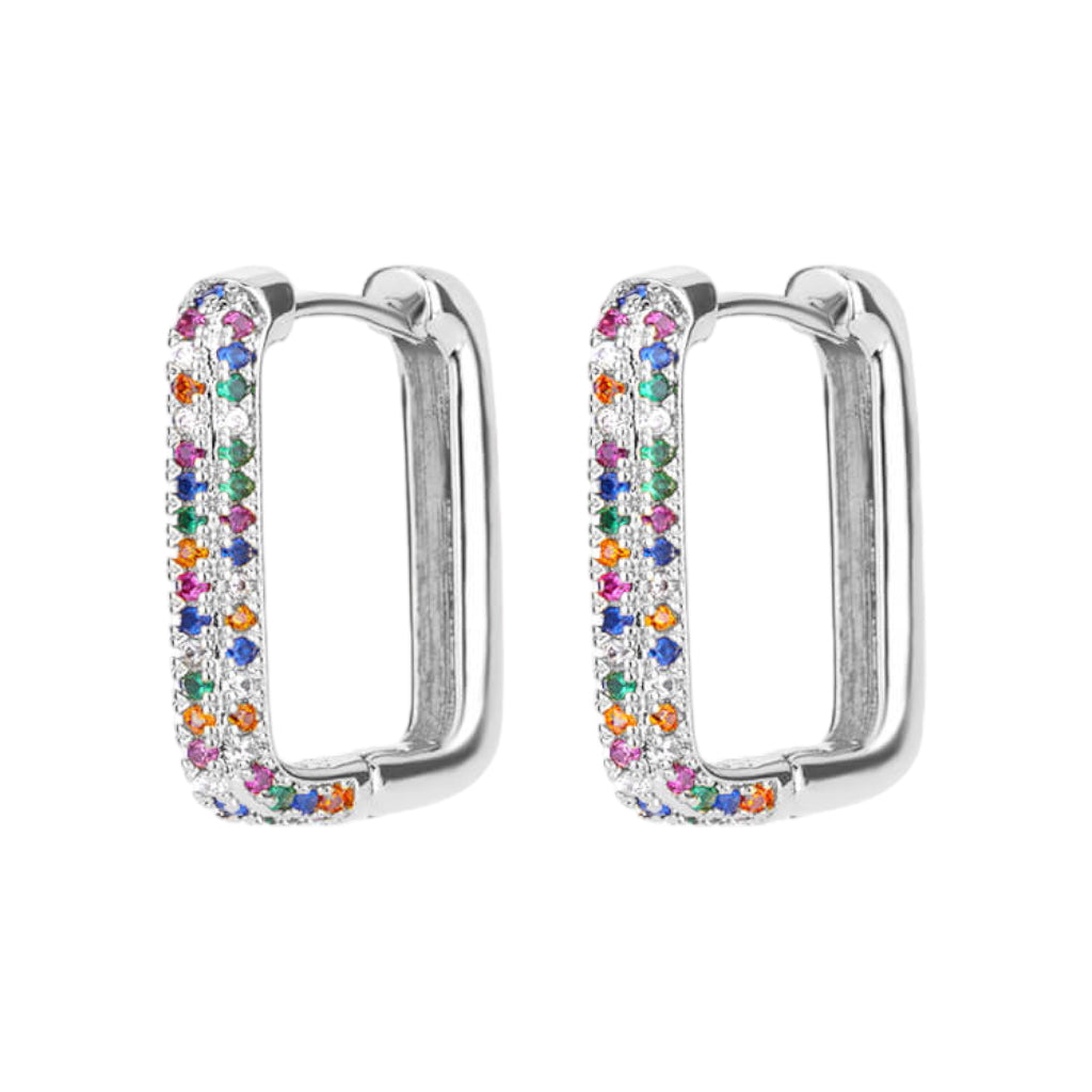 Rectangle Oorbellen Zilver/Multicolor