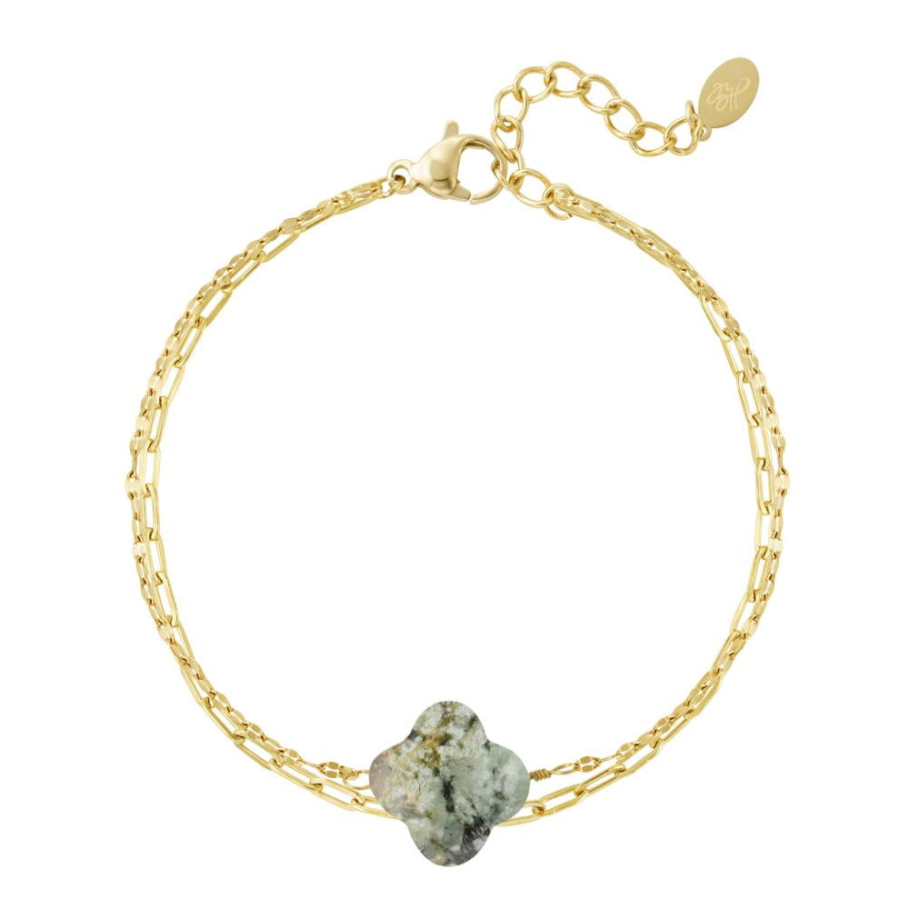 Armband Dubbele Ketting Klaver Natuursteen Groen