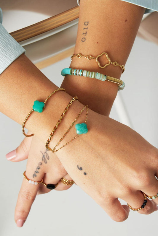 Armband Dubbele Ketting Klaver Natuursteen Zwart