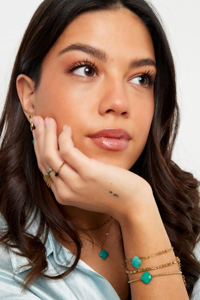 Armband Dubbele Ketting Klaver Natuursteen Zwart