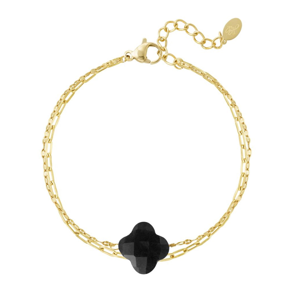 Armband Dubbele Ketting Klaver Natuursteen Zwart