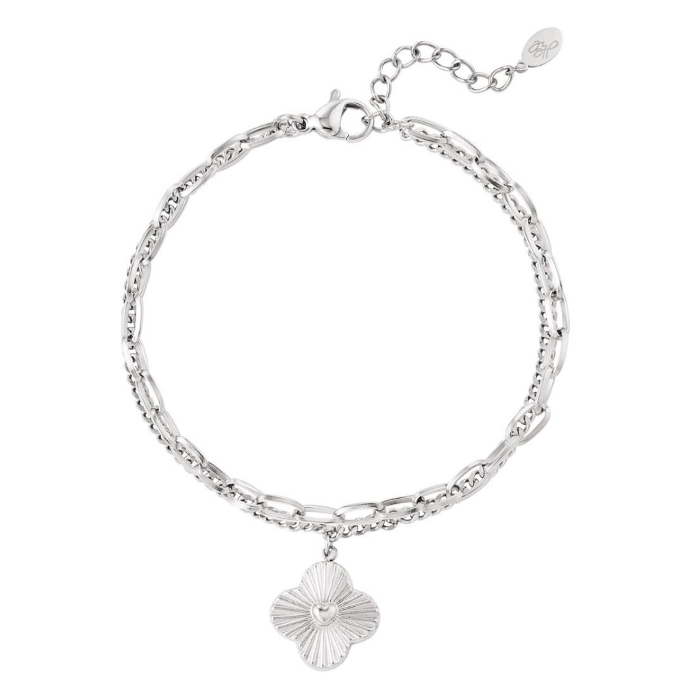 Armband Tweelaags Bloem Zilver