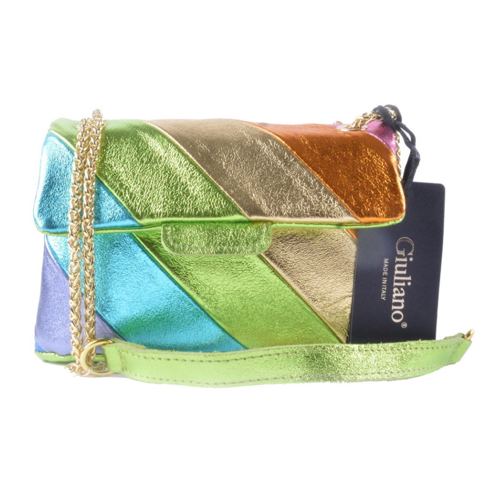 Rainbow Metallic Lederen Tas Blauw/Groen