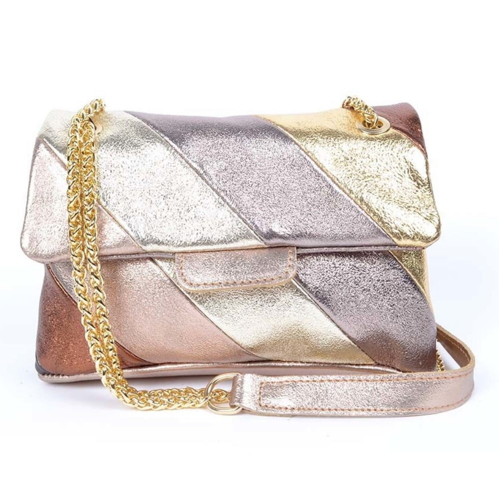 Rainbow Metallic Lederen Tas Brons/Goud