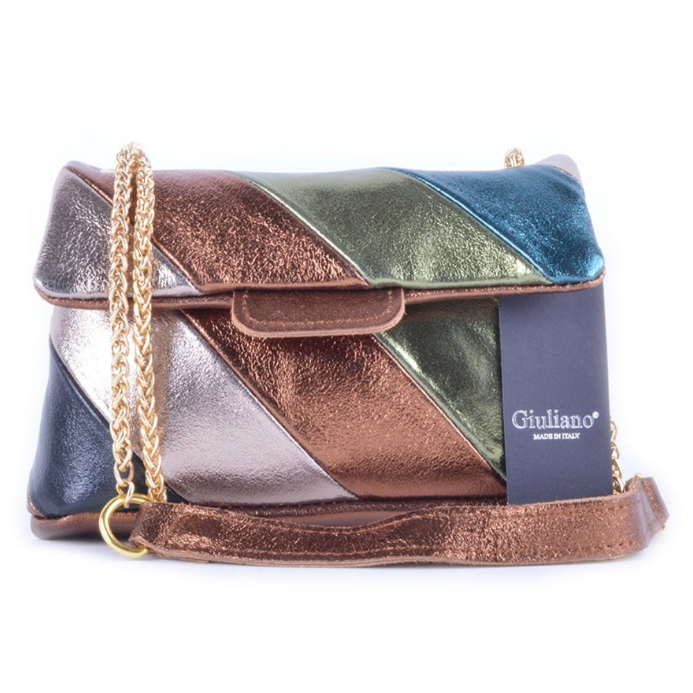 Rainbow Metallic Lederen Tas Koper/Petrol