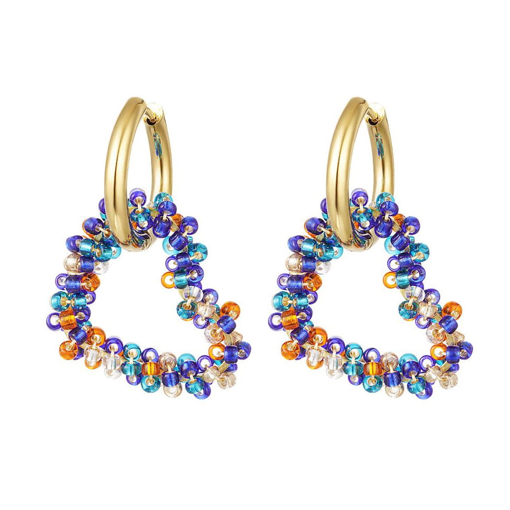Oorbellen Glaskralen Hartje Multicolor-Goud