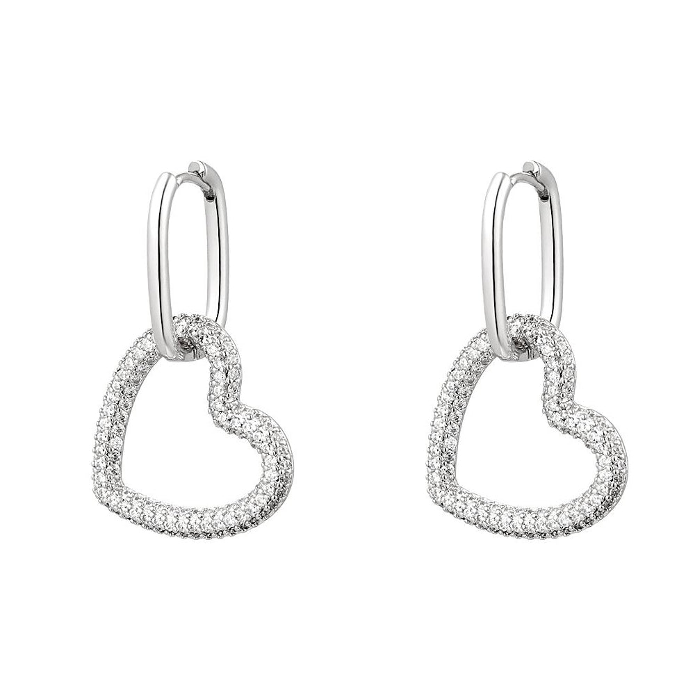 Oorbellen Zirkonia's Hart Zilver