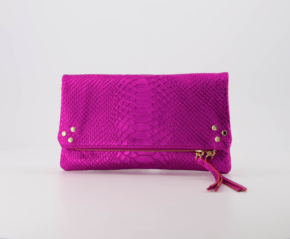 Volly Lederen Tas Metallic Fuchsia