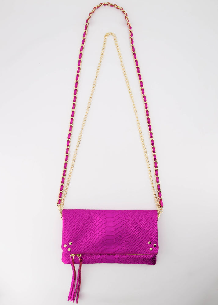 Volly Lederen Tas Metallic Fuchsia
