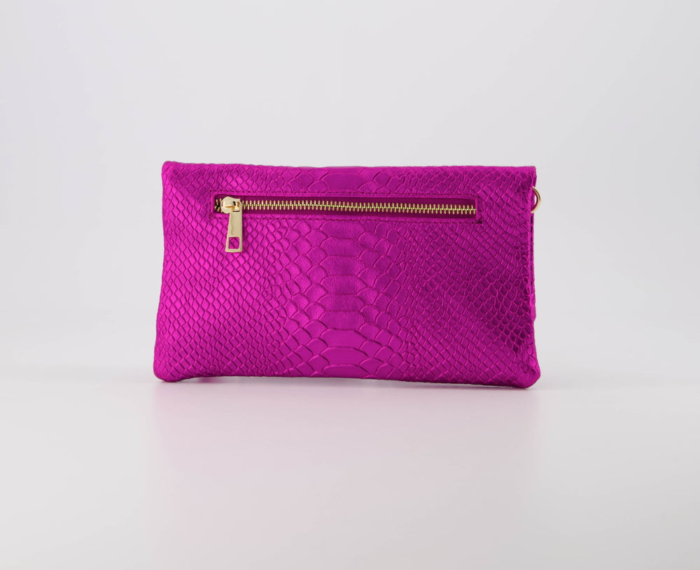 Volly Lederen Tas Metallic Fuchsia