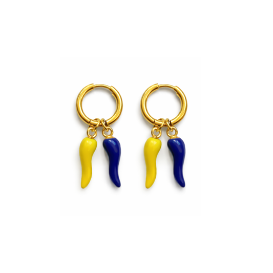 Carnavals oorbellen pepers blauw geel