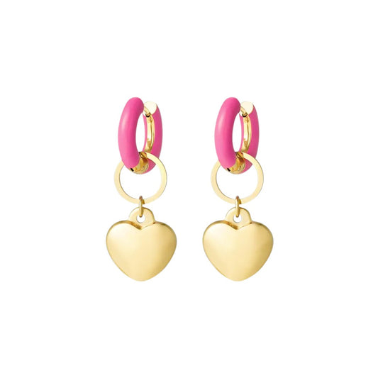 Oorbellen Fuchsia met Hart