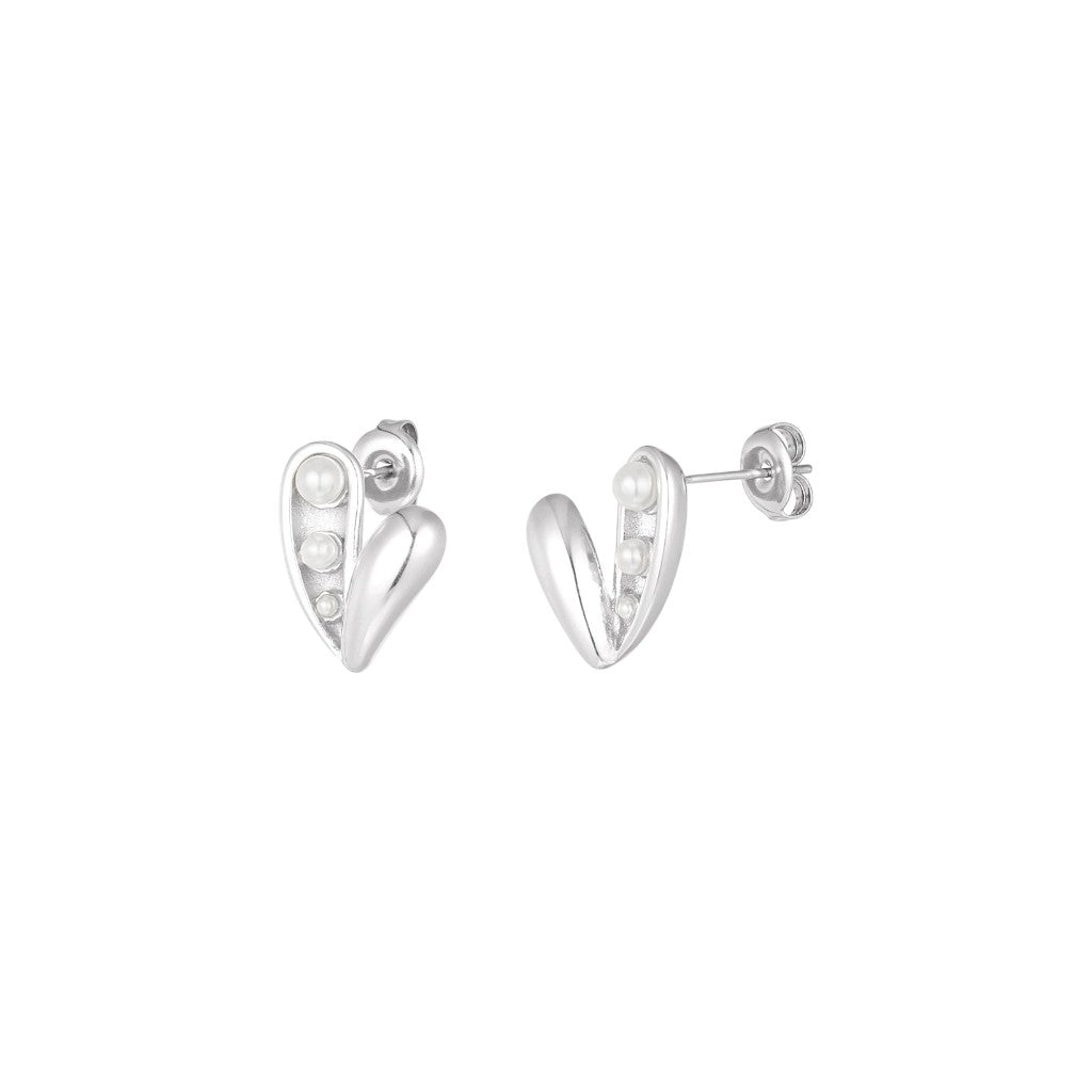 Oorbellen Half Heart Pearls Zilver